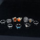 10 various plain and stone set silver dress rings
