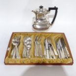 A 56 piece canteen of Sheffield plate cutlery and a silver plated coffee pot