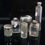 6 various silver-topped dressing table jars and scent bottles