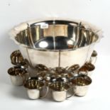 A large silver plated punch bowl, together with 10 matching Plato cups