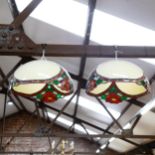 A set of 3 Tiffany style ceiling light shades, with leadlight floral panels, 45cm across (1 A/F)