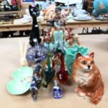 A Beswick cat, and another, a Sylvac vase, Bambi bookends, Del Prado figures etc