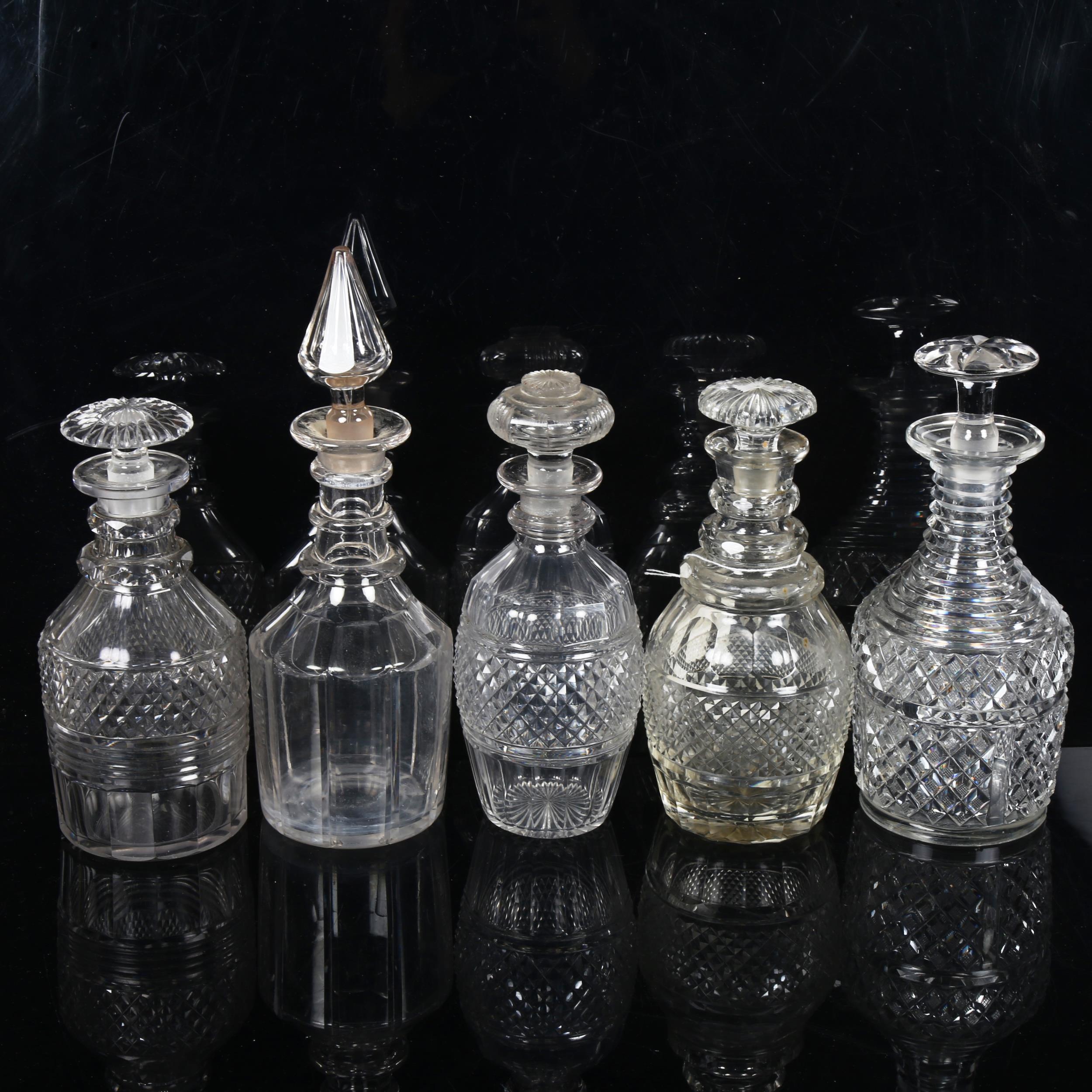 5 Antique cut-glass decanters and stoppers, tallest 28cm