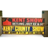 2 Vintage Kent County Show advertising signs, 29cm x 151cm