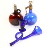 A 19th century Bristol blue gin flask and stopper, 22cm, another with silver mount, a Bristol blue