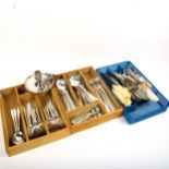 David Mellor, Sheffield silver plate forks and spoons, and ivorine-handled dinner and side knives,