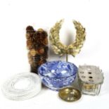 A gilded laurel wreath, 40cm, a warming stand, an Abbey pattern fruit bowl etc