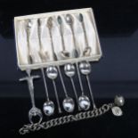 2 sets of silver teaspoons, silver sugar tongs etc