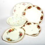 A Minton fruit bowl, Royal Albert Old Country Roses cake plates, and another