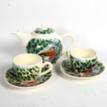 Rye Pottery teapot and 2 cups and saucers painted by Steve Duffy