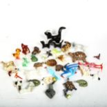 A group of Wade Whimsie porcelain animals, and Murano glass animals (boxful)