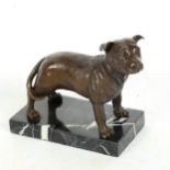 A patinated bronze figural dog sculpture, on veined black marble base, height 13cm