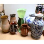 Earthenware jugs, Chinese vase, height 28cm, and a Vintage plastic table lamp