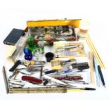 Various collectables, including Hornby speedboat, pens etc (boxful)