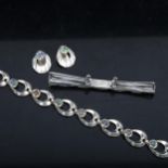 HERMANN SIERSBOL - a sterling silver and stone set bracelet and matching earrings, and a silver clip