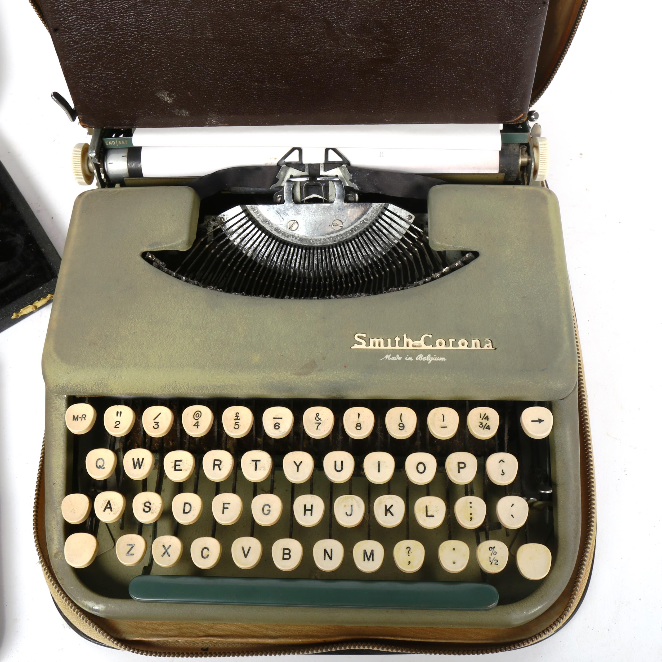 A Smith Corona portable typewriter, 2 scales and weights, and a leather jewel case with tray - Image 2 of 2