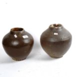 2 brown glazed earthenware pots, height 20cm