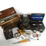 Various collectables, including leather jewellery boxes, jewellery banded agate trinket box,
