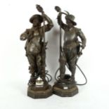 A pair of Regency style spelter figural table lamps, height 54cm