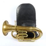 A Vintage Bessons & Co brass 3 valve tuba, serial no. H.75983, in hardshell carrying case