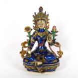 A Chinese enamelled bronze seated Buddha, on lotus base, height 21cm