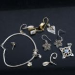 Various silver earrings, pendants, bracelet etc