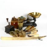 Librasco cast-iron balance scales and weights, horn beaker etc