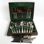 70 pieces of silver plated cutlery, mostly Viners, in fitted oak case