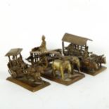 3 Eastern cast-brass cart figures, largest length 16cm (3)