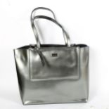 RUSSELL & BROMLEY - a near-new blueish grey leather shoulder bag, with dust cover