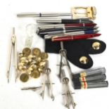 Military artillery buttons, fountain pens etc