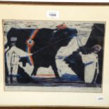 Pauline Hall (1980 - 2007), artist's colour proof wood-cut print, prized bull, signed in pencil,