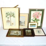 A group of watercolours and prints, flower studies etc (8)
