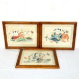 3 Chinese watercolours, figures with animals, framed, overall 35cm x 43cm (3)