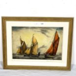 Edward Hoyton, hand coloured etching, Spritsails at sunset, signed in pencil, no. 46/75, plate