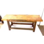A large pine-top kitchen worktop on oak base, L226cm, H86cm, D75cm