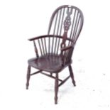 A Windsor wheel-back bow-arm kitchen elbow chair