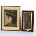 Frank Brangwyn, etching, figures in courtyard, pencil signed, framed, overall 53cm x 42cm, and