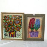 Royston Du Maurier-Lebek, 2 acrylics on board, sunflowers, and hyacinth studies, framed