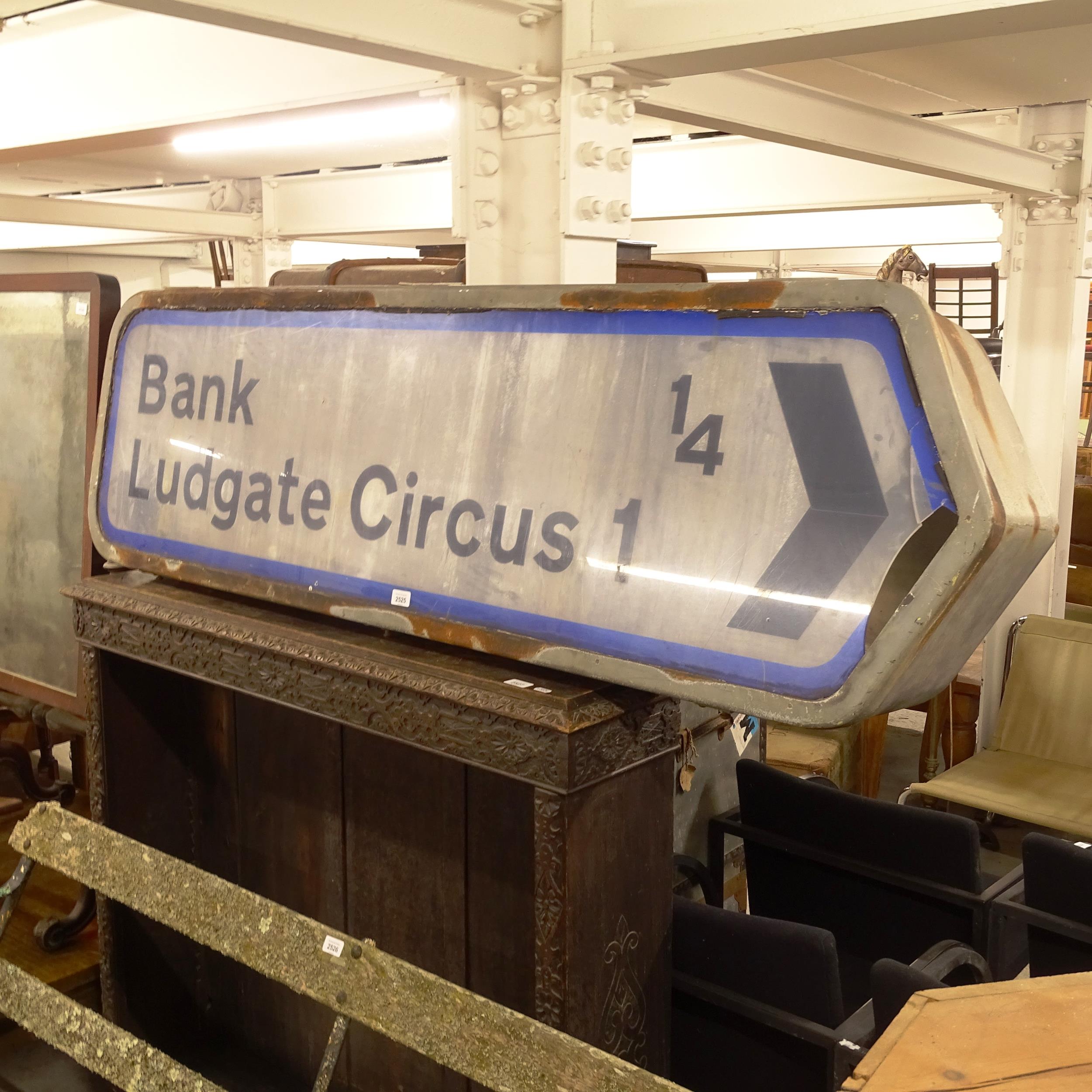 A Vintage road direction lightbox sign, for Bank and Ludgate Circus, length 173cm, H50cm