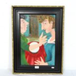 Carol Maddison, contemporary oil on board, figures in interior scene, signed, framed, overall 64cm x