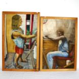 G R Childs, 4 large oils on canvas, various figures, framed, largest overall 105cm x 65cm (4)