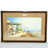 F Catano, watercolour, Italian village scene, framed, overall 63cm x 43cm