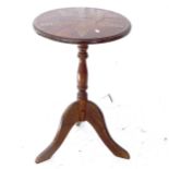 A mahogany and inlaid wine table on tripod base, W40cm, H90cm