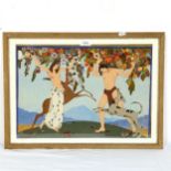 D Angheloff, watercolour, Adam and Eve, signed, framed, overall 42cm x 57cm
