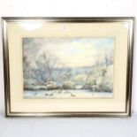 Cecil Jeffrey Thornton (1911 - 2001), large watercolour, sheep in snowy landscape, unsigned, label
