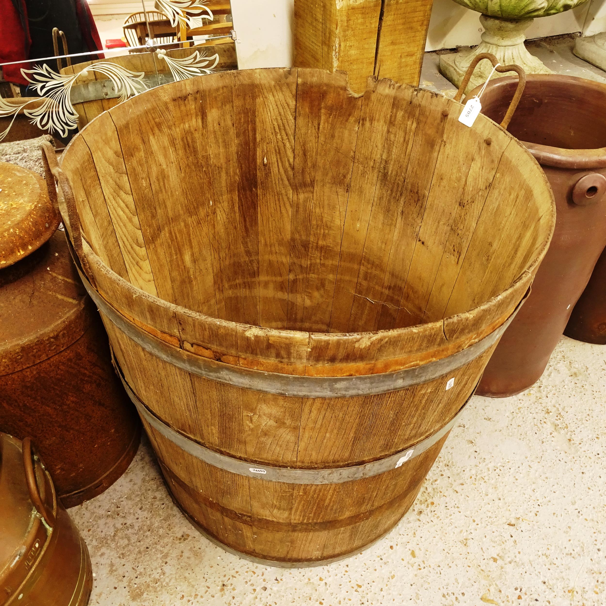 A large coopered oak 2-handled grape barrel, W75cm, H74cm