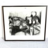 M E Wibon, impressionist charcoal sketch, nude figures, signed, framed, overall 71cm x 84cm