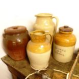 4 various stoneware flagons and stoneware jars