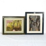 S M Leonard, 2 pastel drawings, signed, framed, landscape overall 46cm x 56cm (2)